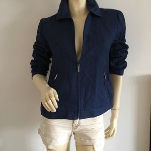 Emanual Ungaro navy long sleeved linen zip up hoodie jacket
